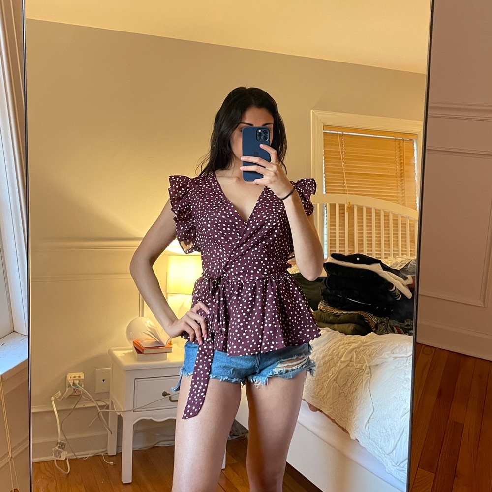 NWOT Shein polka dot wrap blouse